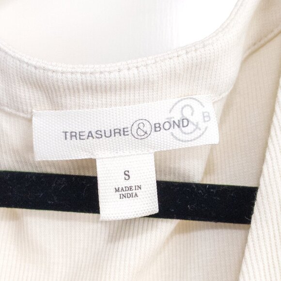 TREASURE & BOND Button Front Rib Dress In Ivory Dove Womens Sz. Small V-Neck NWT - Picture 4 of 5